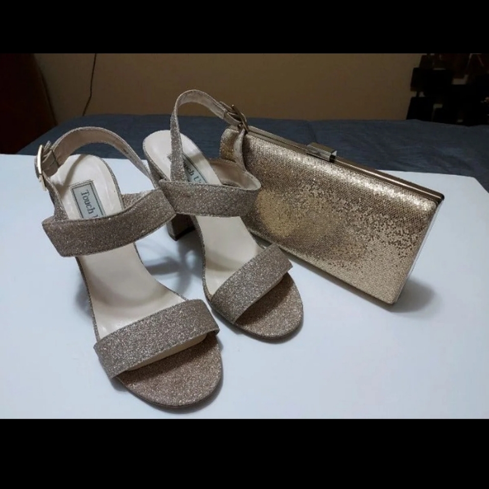 Gently used shoes & purse bundle ( gold)